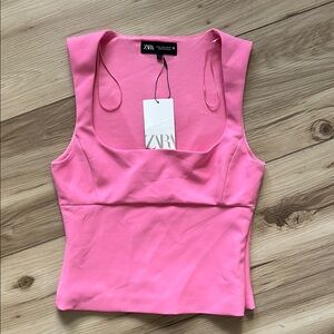 Zara Pink Fitted Sleeveless Tank Top